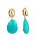 Turquoise oorclips met een goudkleurig oor stukje
