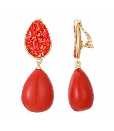 Oorclips | Rood met druppelvorm | Goudkleurig accent