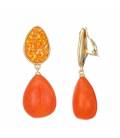 Oorclip oranje met een druppel hanger en kraaltje in de oor knop
