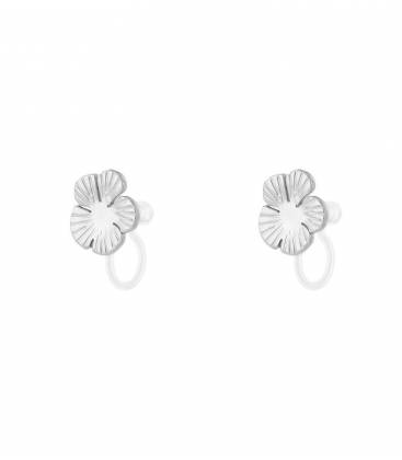 Oorclips | Zilverkleurige bloem met fijn lijnen