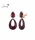 Oorclips rood met marmerlook hanger en glas steentje