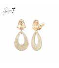 Oorclips champagnekleurige steen en beige hanger