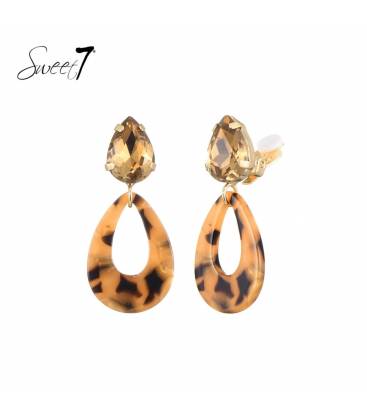 Oorclip | Druppelvormige steen met tortoise hanger | Sweet7