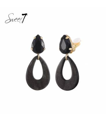 Oorclips | Zwarte druppelsteen | Marmerlook hanger