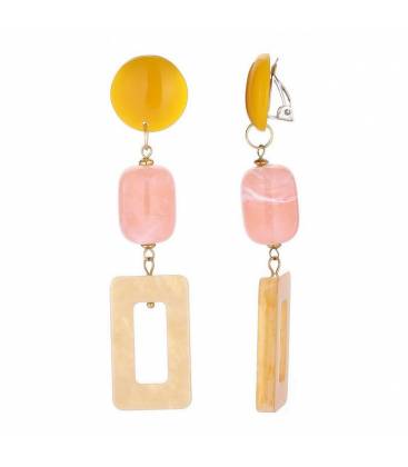 Oorclips | Roze geel lang model | Marmerlook hanger