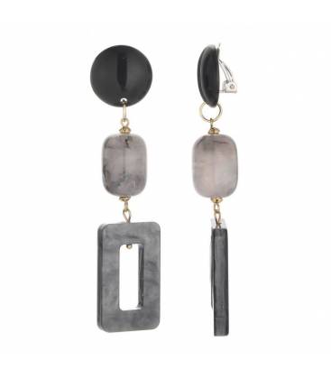 Oorclips | Zwart grijs lang model | Marmerlook hanger