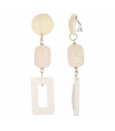 Oorclip | Creme kleurig lang model | Geometrische hanger