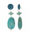 Oorclips met turquoise kralen en been effen top