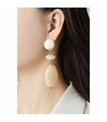 Oorclips | Beige en creme steenlook | Neutrale oorbellen zonder gaatjes