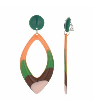 Oorclips | groene oranje hanger