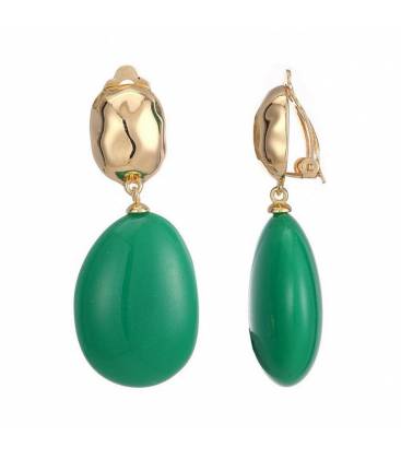 Oorclips | Groene druppelvorm met goudkleurige clip
