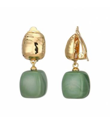Oorclips groene hanger | goudkleur groen vierkant | fashion