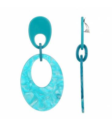 Oorclips | Turquoise ovale hanger | Marmerlook kunststof