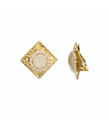 Oorclips | Gouden vierkant met opaal-look | Retro chic