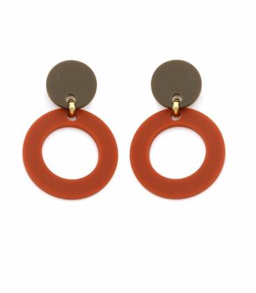 Oorclips | Roestkleurige ring met bruine knop | Retro design