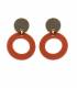 Oorclips | Roestkleurige ring met bruine knop | Retro design