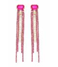 Oorclips roze met strengen van glas steentjes