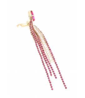 Oorclips | Felroze strass met baguette steen | Lang model