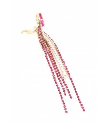 Oorclips | Felroze strass met baguette steen | Lang model