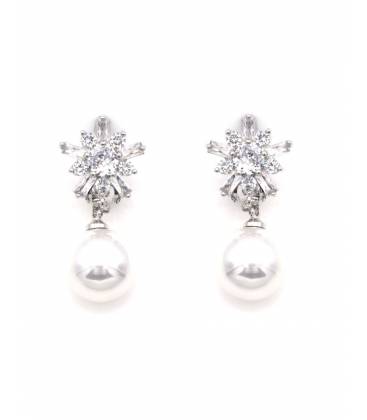 Oorclips | Zilverkleurige kristal met parel | Elegant design