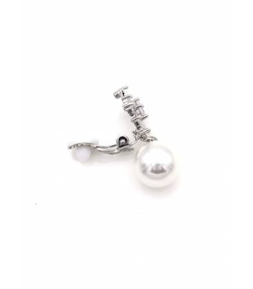 Oorclips | Zilverkleurige kristal met parel | Elegant design