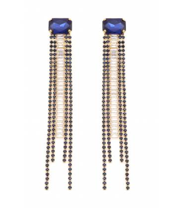 Oorclips | Donkerblauwe kristallen en baguette | Lang design