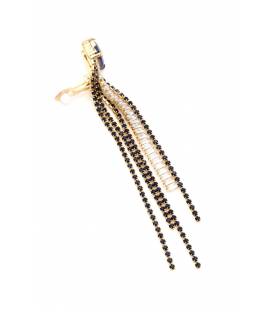 Oorclips | Donkerblauwe kristallen en baguette | Lang design