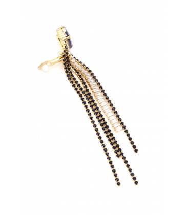 Oorclips | Donkerblauwe kristallen en baguette | Lang design