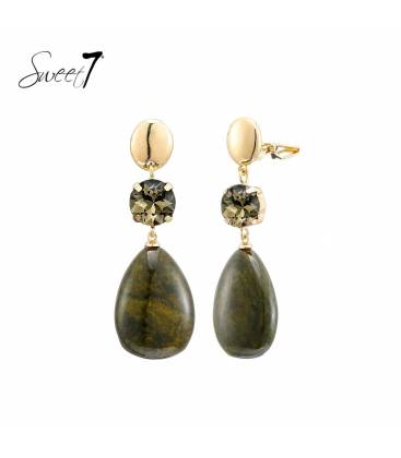 Oorclips | Groene druppel met kristal | Sweet7 sieraden