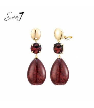 Oorclips| Rood druppeldesign met kristal | Sweet7 sieraden