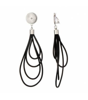 Oorclips | Zwarte lussen met zilver | Modern lang ontwerp