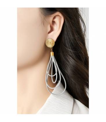 Oorclips | Zwarte lussen met zilver | Modern lang ontwerp