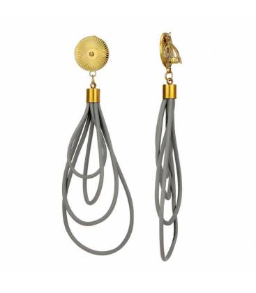 Oorclips | Grijze lussen en goudkleur | Lang modern design