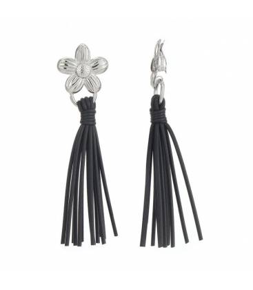 Oorclips | Zilverkleur bloem met zwarte teasels | Belle Miss