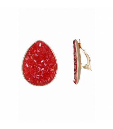 Oorclips | Rood druppelvormig design | Goudkleurige rand