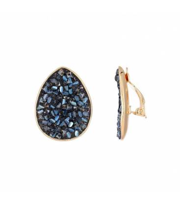 Oorclip | Blauw glinsterend design | Gouden rand