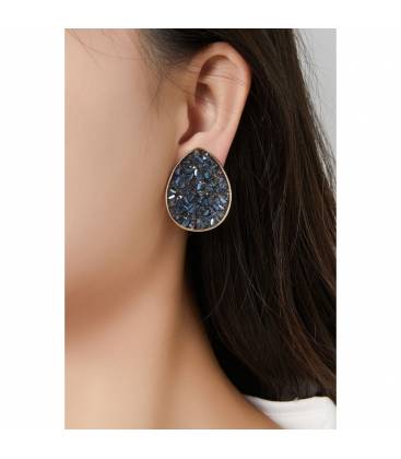 Oorclip | Blauw glinsterend design | Gouden rand