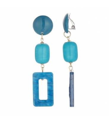 Oorclips | Blauw lang model | Marmerlook hanger
