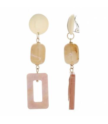Oorclips | Beige roze lang model | Marmerlook hanger