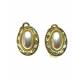 Ovale goudkleurige oorclips met parel hart en strass steentjes rand