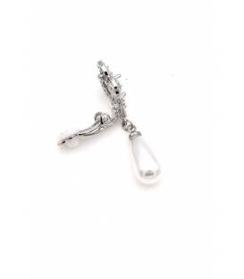 Oorclips | Zilverkleurige kristal met parel | Elegant design