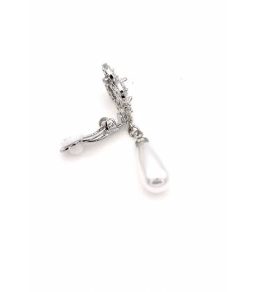 Oorclips | Zilverkleurige kristal met parel | Elegant design