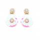 Oorclips wit, roze met iriserende lagen en kristalaccent