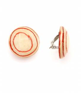 Oorclips met cirkelpatroon | Rood creme | Retro stijl