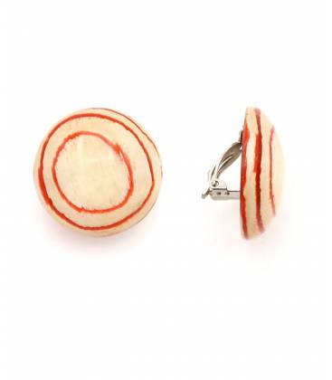 Oorclips met cirkelpatroon | Rood creme | Retro stijl