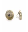 Oorclips beige met zwarte dieren print