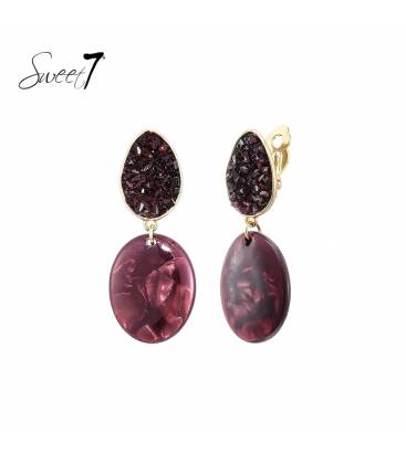 Oorclips | Bordeaux rood met marmerlook | Goudkleurige details