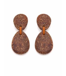 Oorclips met bruine natuur look en leder detail