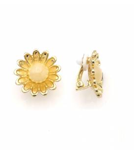 Oorclips | Goudkleurige bloem met glanzend hart | Elegant