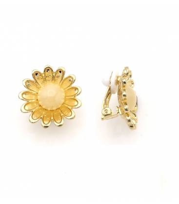 Oorclips | Goudkleurige bloem met glanzend hart | Elegant